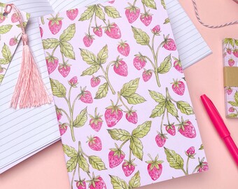 Strawberry Print Notebook | A5 lined paper | journal cute notes gift autumn fall christmas stocking filler