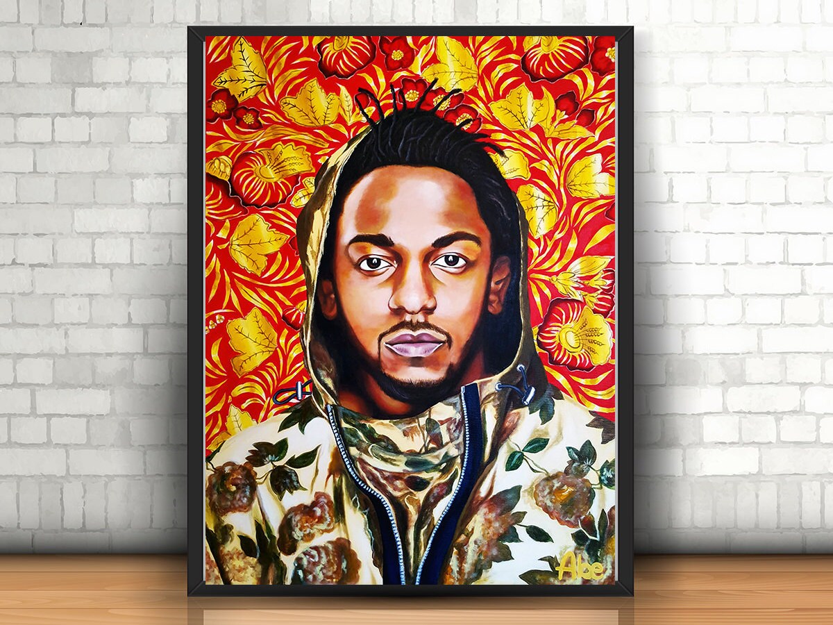 Kendrick Lamar Portrait Painting Print Gold Floral Poster Etsy