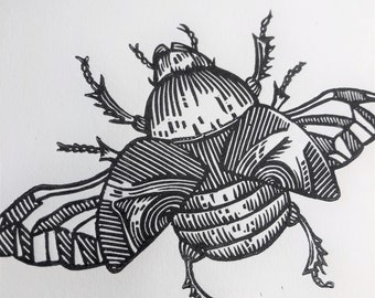 Scarab - Limited Linoleum Edition Linocut Block Handprinted on Hahnemühle Paper