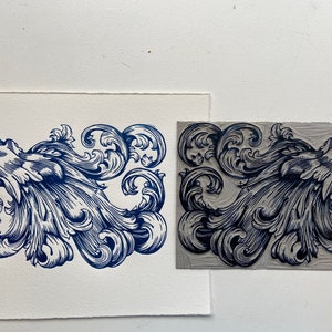 Ornamented Limited Linoleum Edition Linocut Block Handprinted on Hahnemühle Paper image 4