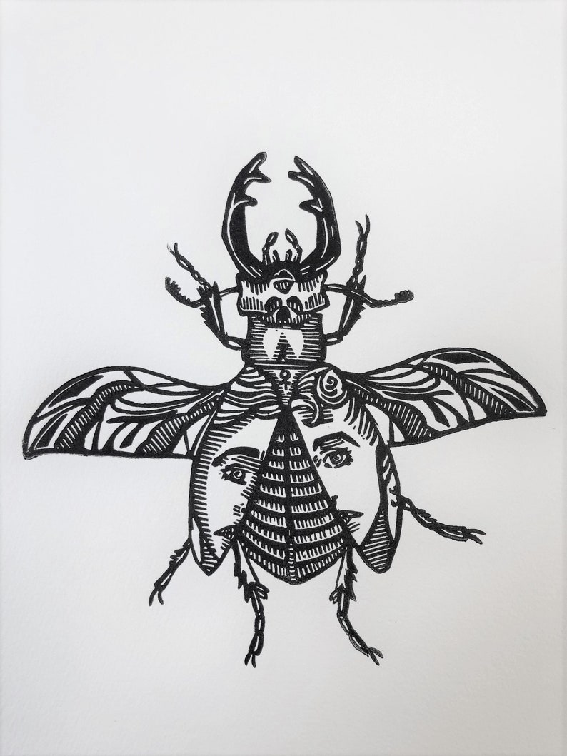 L Limited Linoleum Edition Linocut Block Handprinted on Hahnem\u00fchle Paper Cervus