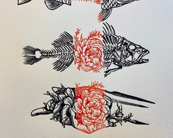 Evolution Link - Edição limitada de linóleo Bloco de linóleo impresso à mão em papel Hahnemühle