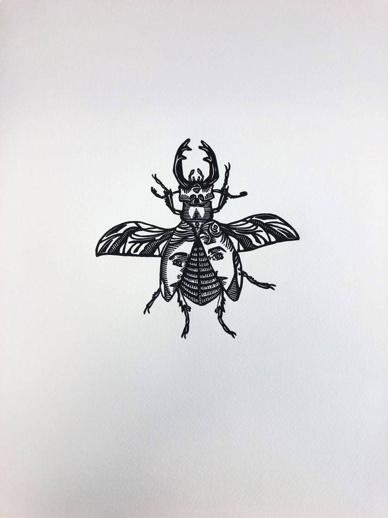 L Limited Linoleum Edition Linocut Block Handprinted on Hahnem\u00fchle Paper Cervus