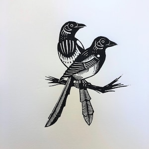 Two for joy - Limited Linoleum Edition Linocut Block Handprinted on Hahnemühle Paper