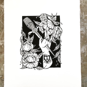 Liebe tut weh - limited Linoleum Edition Linocut Block Handgedruckt auf Hahnemühle Papier