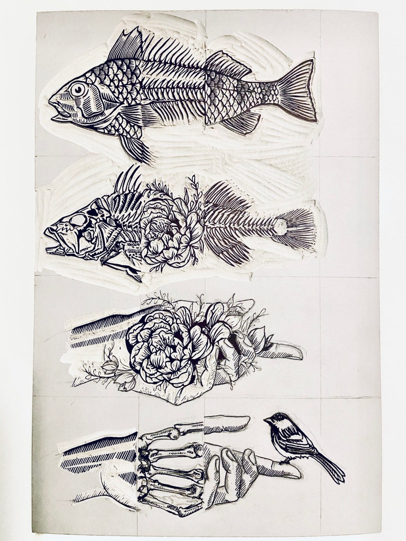 Bodies Like Oceans 3\u2013 Hand Carved Linoleum Block Print
