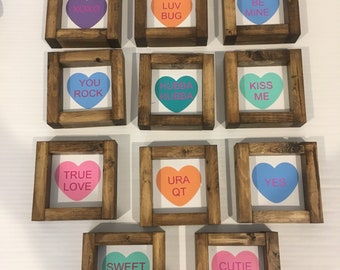 Valentine's Day Assorted Sweetheart Conversation Candy Heart Custom Tiered Tray Décor Farmhouse Signs Housewarming Gifts