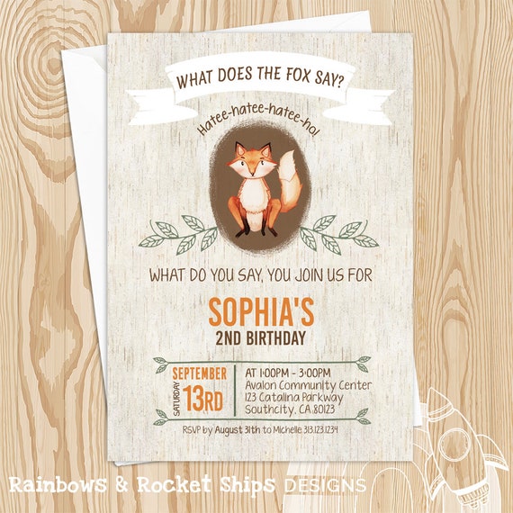 What Does The Fox Say Birthday 5x7 CUSTOMIZED PRINTABLE Invitation.