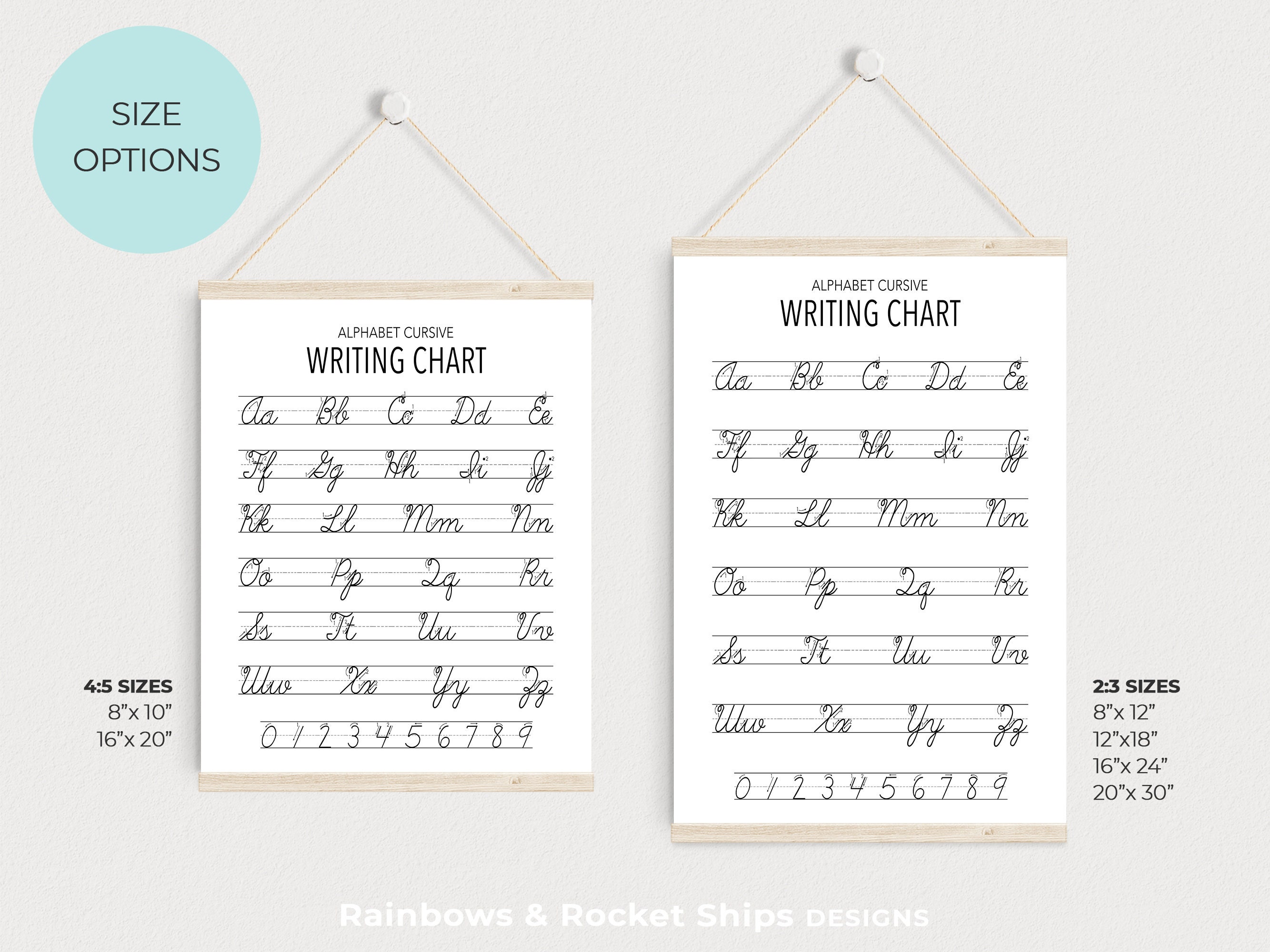 Alphabet Cursive and Print Letters Writing Chart Set - Etsy Canada