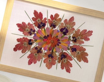 Handmade home decor made of real dried leaves and flowers, Pressed flowers art, Leaf collage, Dried leaves arrangement