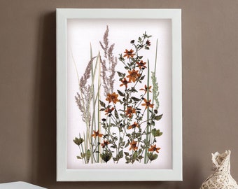 Real pressed flowers, Dried flowers frame, Wildflowers framed, Oshibana style floral decor, Flower lovers gift, Botanical art