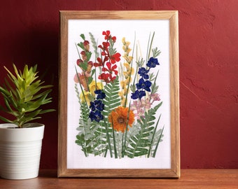 Perfect birthday gift made of real pressed flowers and dried plants, Handmade and unique, Pressed flower frame, Japandi wall art