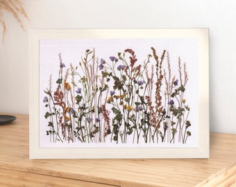 Handmade home decor made of real pressed flowers and dried plants, Botanicals framed, Oshibana artwork, Real plant art, Gift for her