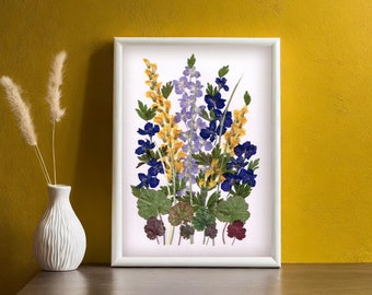 Pressed flower wall art, Dried flower art, Handmade home decor, Flower gifts for her