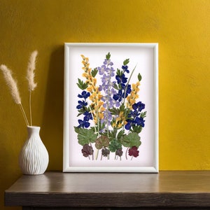 Pressed flower wall art, Dried flower art, Handmade home decor, Flower gifts for her