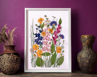 Perfect birthday gift made of real pressed flowers and dried plants, Handmade and unique, Pressed flower frame, Japandi wall art