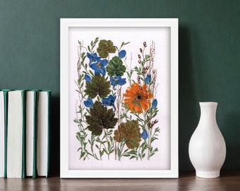 Pressed flower wall art, Dried flower art, Handmade home decor, Flower gifts for her