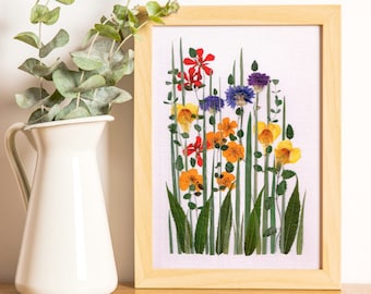 One-of-a-kind handmade gift made of real pressed flowers and plants, Wildflowers gift, Dried flowers frame, Botanical art, Oshibana wall art