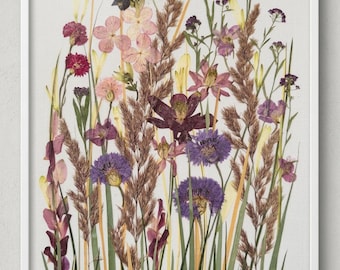 本物の押し花やドライフラワー、植物で作られた壁掛けや棚飾り、ボタニカルアート、押し花フレーム