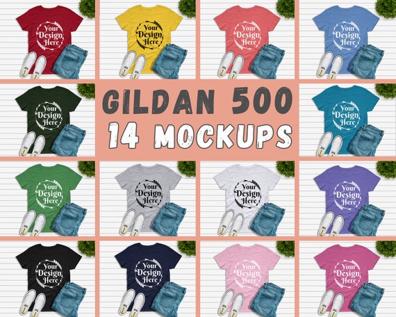Mega Bundle 15 Mockups Gildan 500 T-Shirt Multi Colors Mega Bundle 15 Mockups Gildan 500 T-Shirt Multi Colors