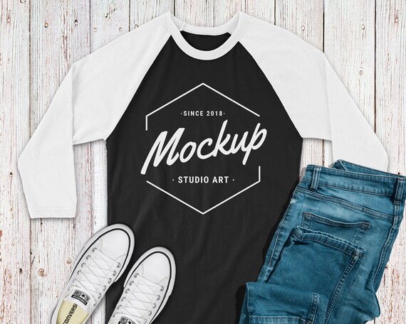 Download Free Bella Canvas 3200 Black White Raglan Mockup Raglan T ...