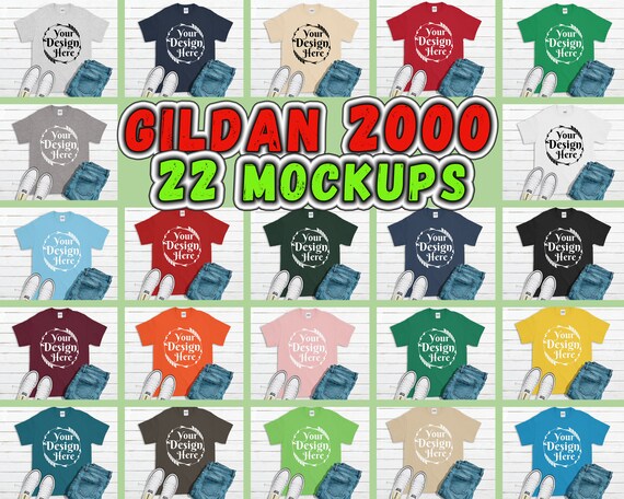 Mega Bundle 22 Mockups Gildan 2000 Multi Colors Unisex Mega Bundle 22 Mockups Gildan 2000 Multi Colors Unisex