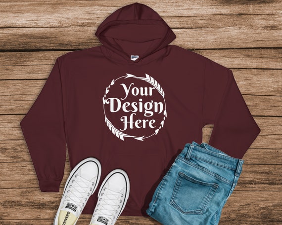 Gildan 18500 Hooded SweaT-Shirt Brand Maroon Hoodie Mockup T-Shirt