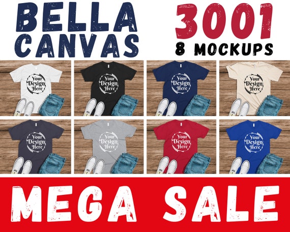 Bundle 8 Mockups Bella Canvas 3001 Unisex T-Shirt Mock