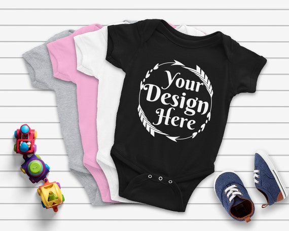 Blank White Black Pink And Grey Baby Onesie Mockup