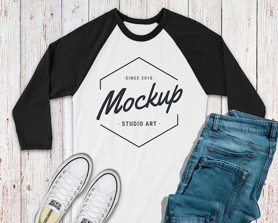 Bella Canvas 3200 Black White Unisex Raglan Mockup Bella Canvas 3200 Black White Unisex Raglan Mockup