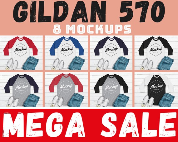 Bundle 8 Mockups Gildan 570 Raglan 3 4 Sleeve Multi