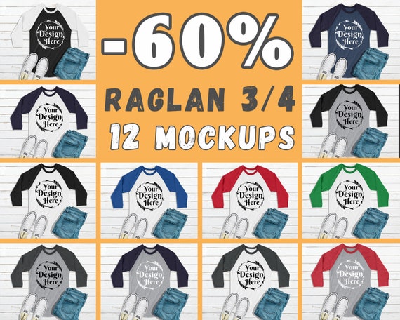Download Free Bundle 12 Mockups Raglan 3 4 Sleeve Multi Colors Mock (PSD) - Free 784202+ Design PSD ...