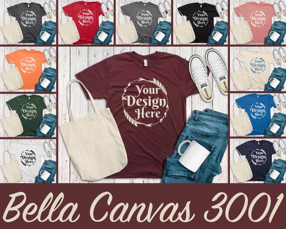 Bundle 12 Mockups Bella Canvas 3001 Unisex T-Shirt Tote