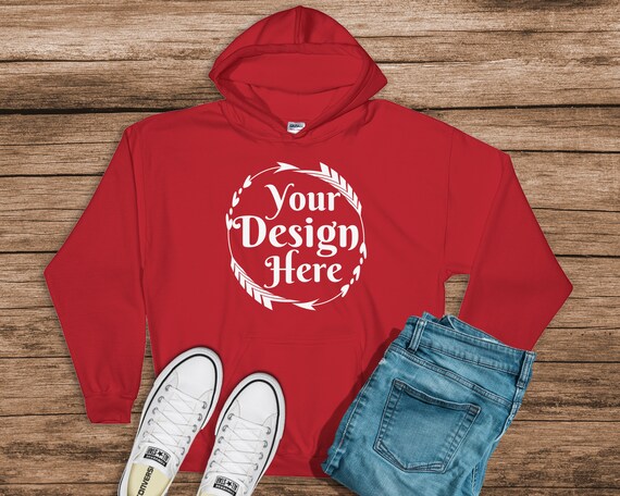 Gildan 18500 Hooded SweaT-Shirt Brand Red Hoodie Mockup T-Shirt Gildan 18500 Hooded SweaT-Shirt Brand Red Hoodie Mockup T-Shirt