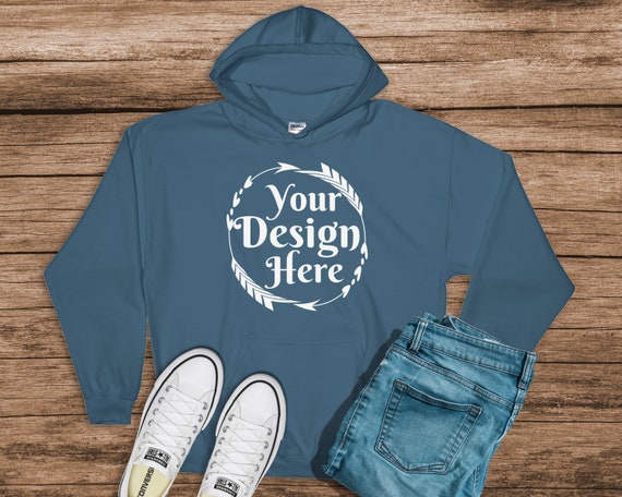 Gildan 18500 Hooded SweaT-Shirt Brand Indigo Blue Hoodie Mockup