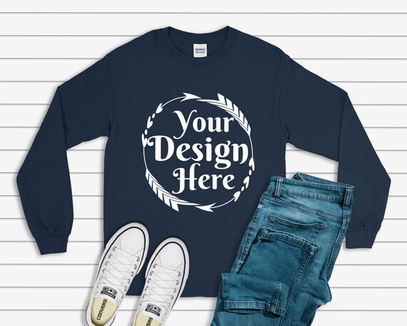 Gildan 2400 Long Sleeve Navy Unisex T-Shirt Tee