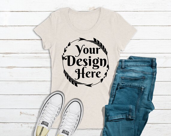 Bella Canvas 8413 Oatmeal Triblend T-Shirt Mockup