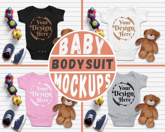 Bundle 4 Molticolor Mockups Blank Baby Fall One Piece