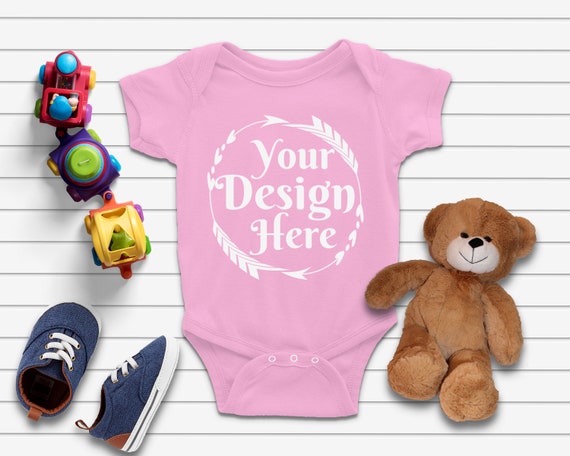 Blank Pink Baby Onepiece Mockup Fashion Design Styled Stock