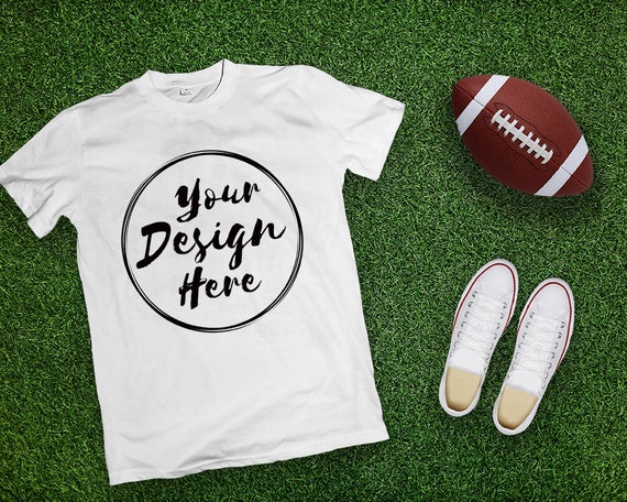 White Bella Canvas 3001 Football Season T-Shirt Mockup With
