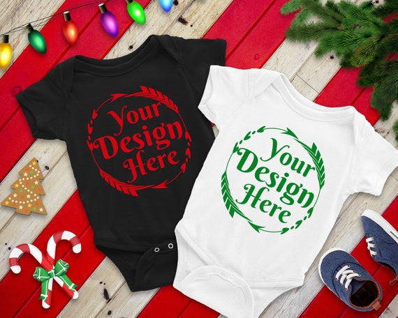 Christmas Styled Mockup Black White Baby Bodysuit Mockup