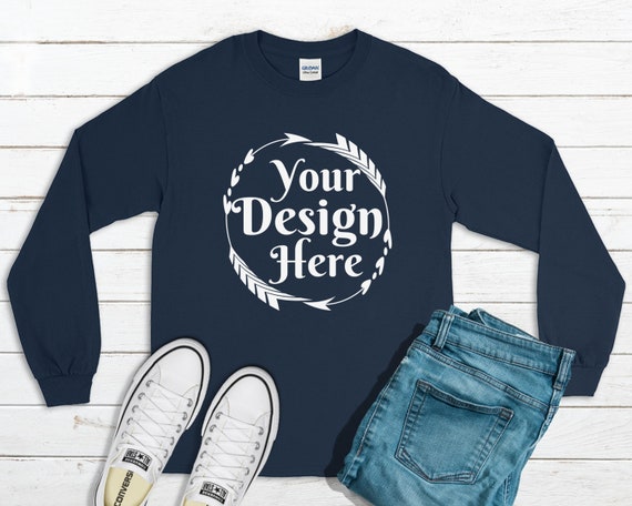 Long Sleeve T-Shirt Mockup Unisex Shirt Navy Gildan 2400