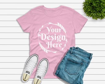 Gildan 500 Light Pink Unisex Basic Knotted T-shirt Flat Lay - T-Shirt