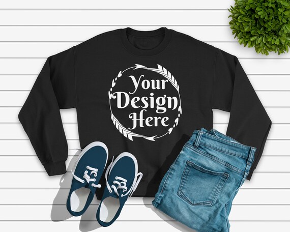 Gildan 18000 Black Unisex Heavy Blend Fleece Crew Mockup Gildan 18000 Black Unisex Heavy Blend Fleece Crew Mockup
