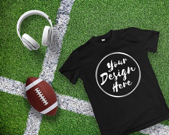Blank Black Football T-Shirt Apparel Mockup Top View Fashion Blank Black Football T-Shirt Apparel Mockup Top View Fashion