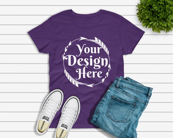 Gildan 500 Purple Unisex Basic Knotted T-Shirt Flat Lay
