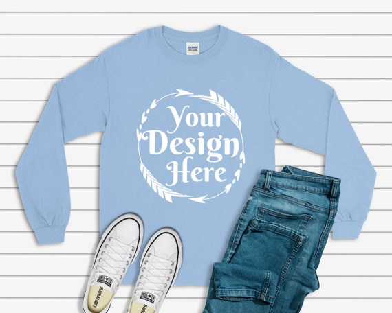 Download Gildan 2400 Long Sleeve Light Blue Unisex T-Shirt Tee ...