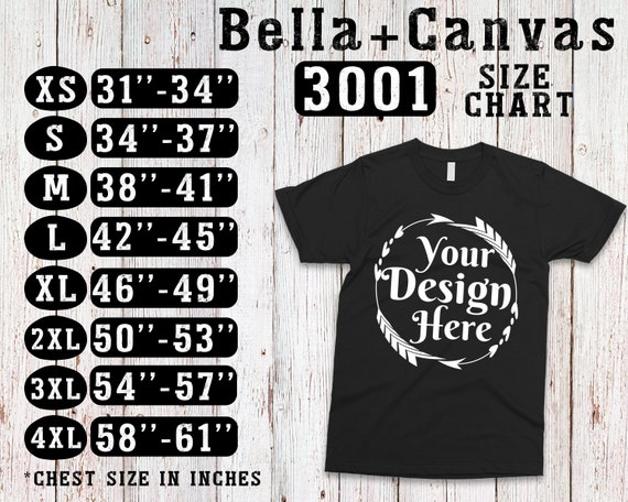 Canvas Bella Canvas Size Chart