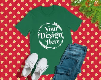 Bella Canvas 3001 Green Unisex T-shirt Mockup | Shirt Mockup | Winter Mockup | Christmas Mockup | Fall Mockup | Styled Mockup