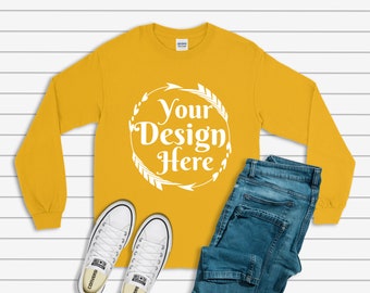 Download Gildan 2400 Long Sleeve Gold Unisex TShirt Tee | Mock Up ...